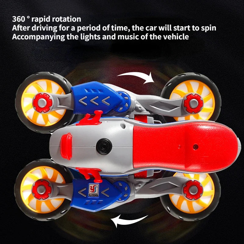 Electric Rotating Motorcycle Deformation Car: Stunt Performance with Lights and Music – Children's Toy