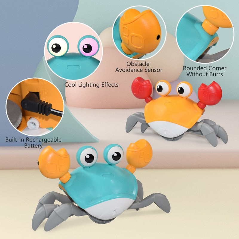 Crawling Crab Baby Toy: Interactive Fun with Lights, Music, and Obstacle Avoidance Sensors for Toddlers