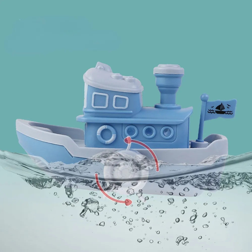 Cute Cartoon Ship Boat Clockwork Toy: Kids' Water Fun with Wind-Up Swimming Bath Toy