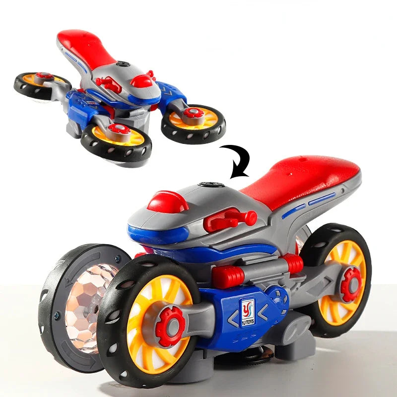 Electric Rotating Motorcycle Deformation Car: Stunt Performance with Lights and Music – Children's Toy