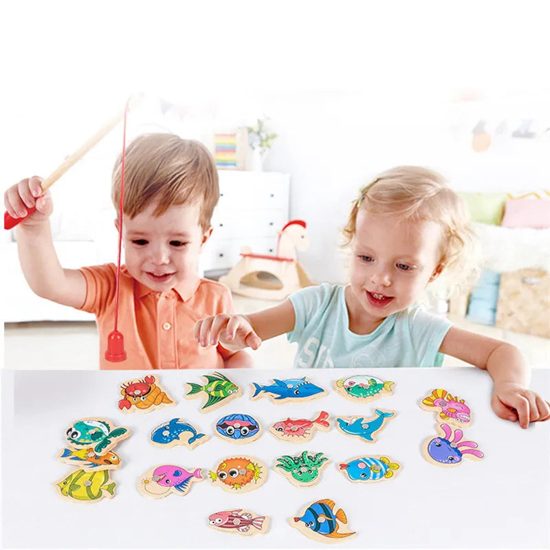 Montessori Magnetic Wooden Fishing Toys: Interactive Marine Life Cognition Game for Children