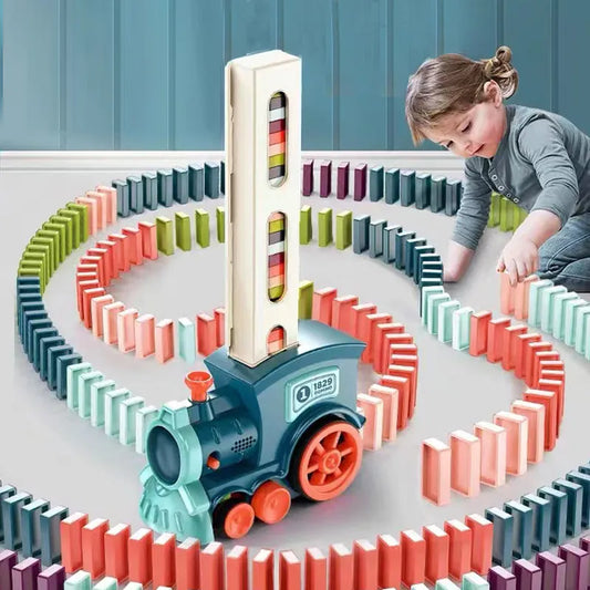 Automatic Domino Train Set: Electric Car with Light & Sound - Ideal Toy Gift for Kids 3y+