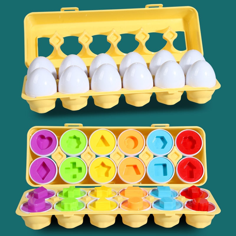 Eggcellent Learning Adventure: 12 Matching Eggs Montessori Sensory Baby Toy Set for Easter Fun and Educational Exploration of Colors, Shapes, and Sorting!