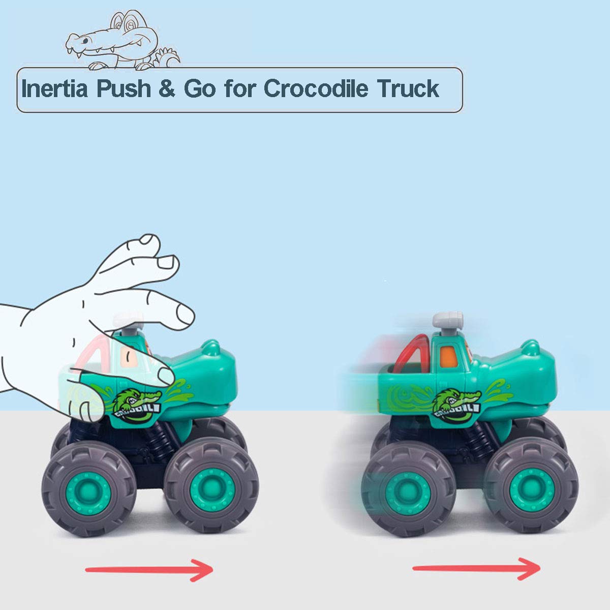 Bundle of 3 Friction-Powered Pull-Back Toddler Trucks for Ages 1-3: Push & Play Monster Truck Fun