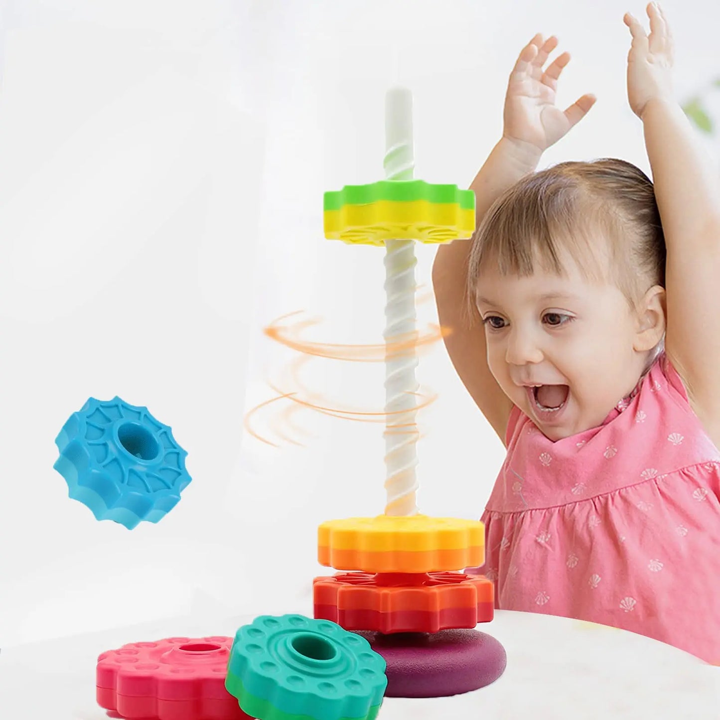 Stacking and Spinning Rainbow Gear Tower: Montessori Educational Toy for Toddlers (1-3 Years) - Enhancing Motor Skills and Sensory Development