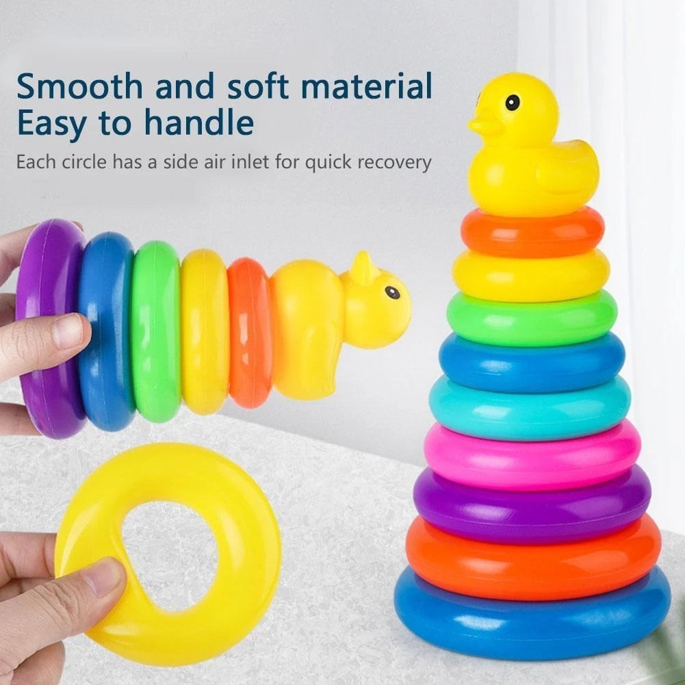 Colorful Rainbow Stacking Ring Tower Toy, Montessori Educational Baby Toy