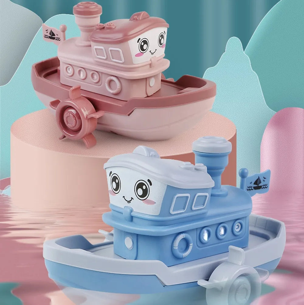 Cute Cartoon Ship Boat Clockwork Toy: Kids' Water Fun with Wind-Up Swimming Bath Toy