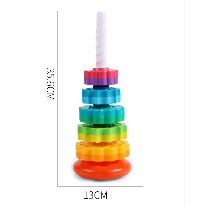 Stacking and Spinning Rainbow Gear Tower: Montessori Educational Toy for Toddlers (1-3 Years) - Enhancing Motor Skills and Sensory Development