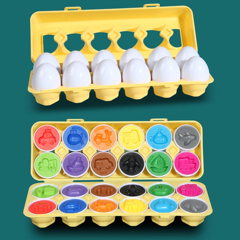 Eggcellent Learning Adventure: 12 Matching Eggs Montessori Sensory Baby Toy Set for Easter Fun and Educational Exploration of Colors, Shapes, and Sorting!