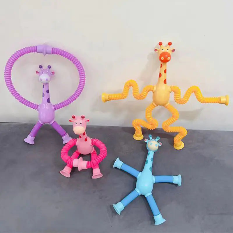 Telescopic Giraffe Suction Cup Pop Tubes – Sensory Fidget & Stress Relief Toy for Kids