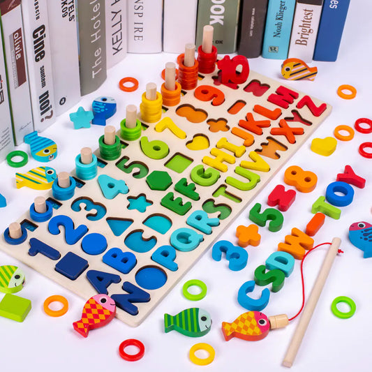 Wooden Educational Number & Letter Blocks Puzzle Toys for Toddlers