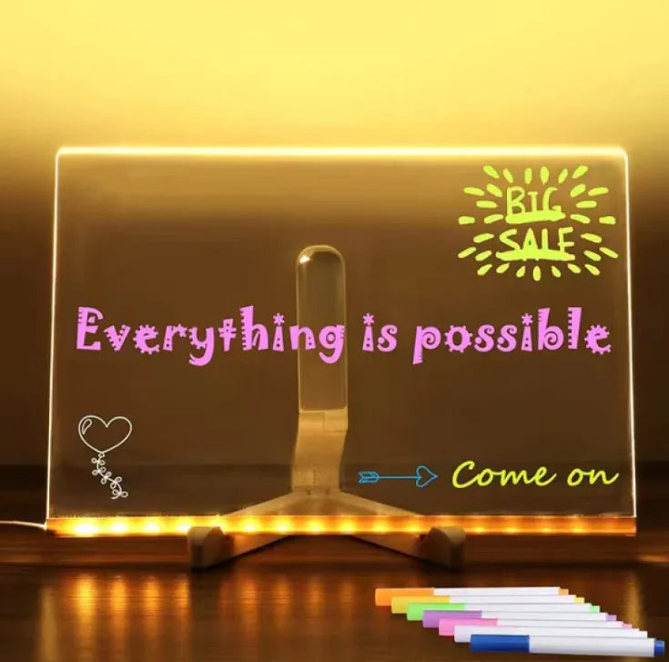 LED Acrylic Dry Erase Board – Light Up Message & Drawing Board for Home, Office & School