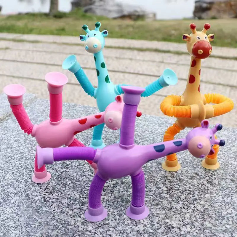 Telescopic Giraffe Suction Cup Pop Tubes – Sensory Fidget & Stress Relief Toy for Kids