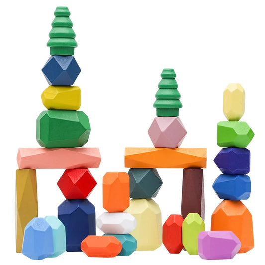 Wooden Balancing Stacking Stones – Colorful Montessori STEM Toy for Kids Ages 3-6 | Educational & Sensory Gift for Boys & Girls