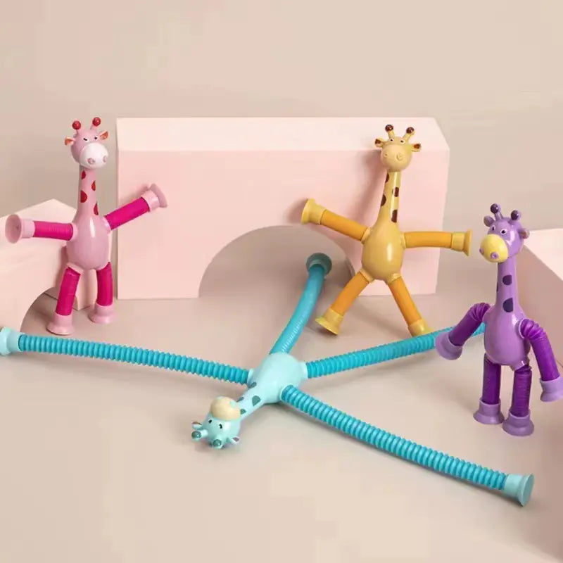 Telescopic Giraffe Suction Cup Pop Tubes – Sensory Fidget & Stress Relief Toy for Kids